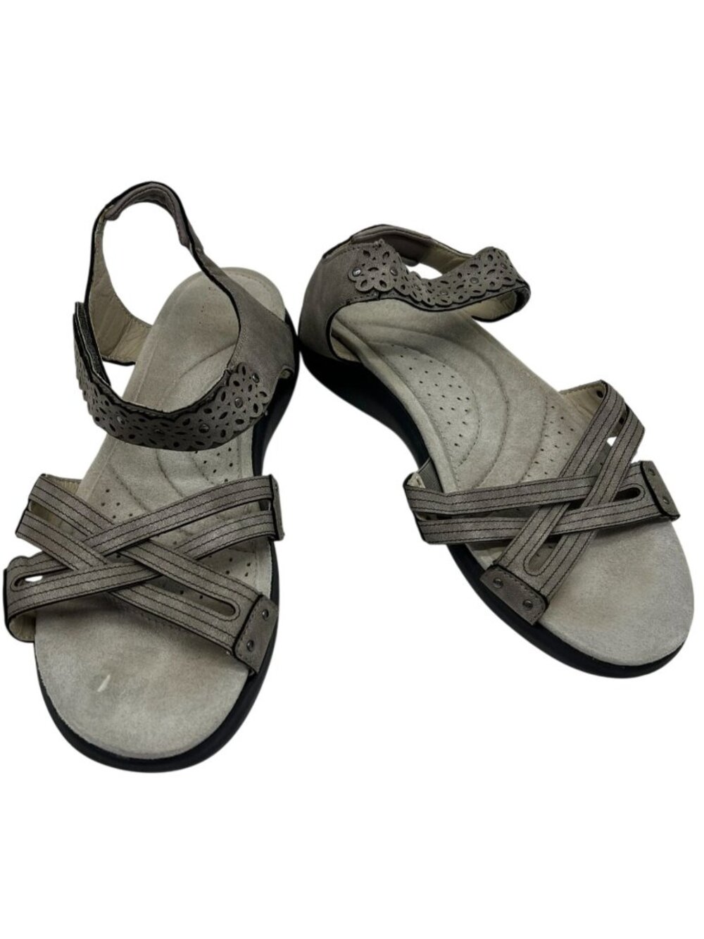 JBU Womens Strappy Slingback Joanna Vegan Flat Sandals 10W Beige Casual Peep Toe